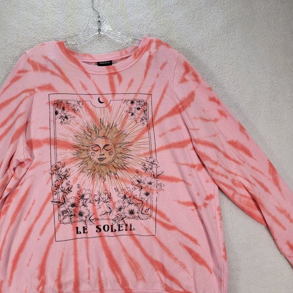Torrid Pink Tie Dye Le Soleil Sun Moon Classic Round Neck Comfy Pullover Sweater - Picture 3 of 13